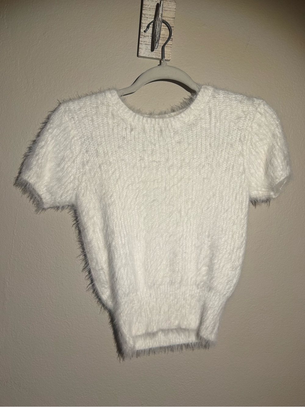 Zara Cream Fuzzy Short Sleeve Sweater